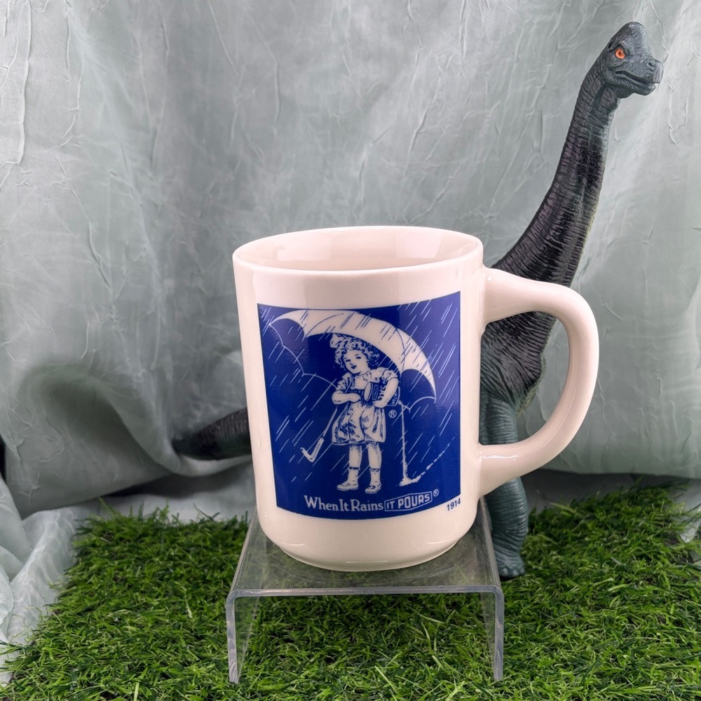 Vintage Morton Salt Ceramic Mug 1914 "When It Rains It Pours" Girl & Umbrella